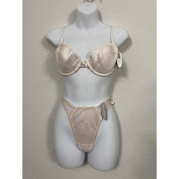 90s VINTAGE BAMBOO 2 PC MARIE HELENE MILLER BRA 34B/ S/M Sexy Pink Sheer Mesh - Picture 1 of 10